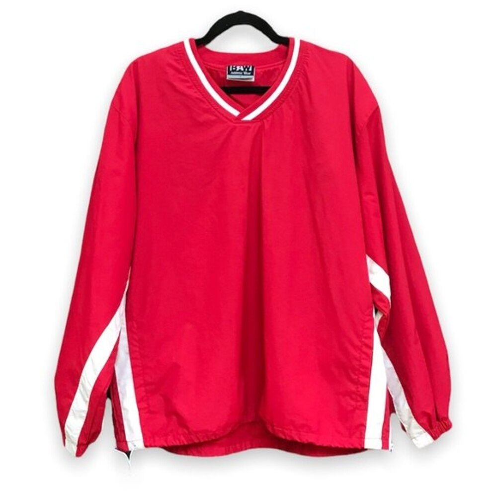BAW Athletic Wear Red & White Two Stripe Pullover Jacket Men's Size Large